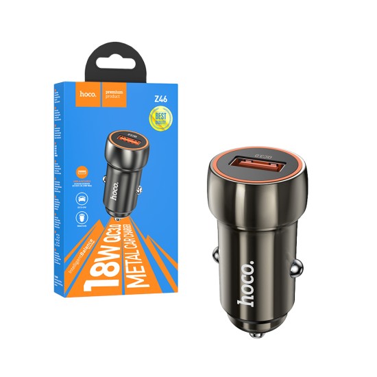 Hoco Z46 Blue Shield Car Charger 18W QC3.0 Metallic Gray